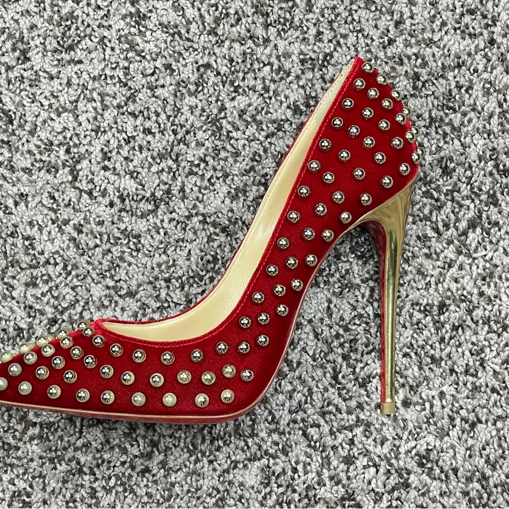 Christian Louboutin Billy 120 Studded Rouge Velvet Heels Pumps Sz 36.5 6.5us